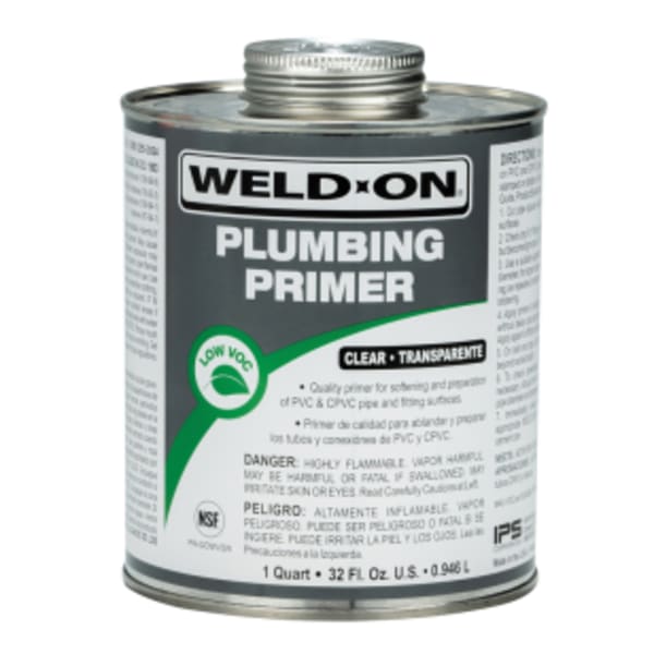 Weld-On Plumbing PVC/CPVC Primer, Clear, Low VOC, Fast Acting, 1 Quart (32 Fl. Oz.)