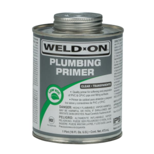 Weld-On Plumbing PVC/CPVC Primer, Clear, Low VOC, Fast Acting, 1 Pint (16 Fl. Oz.)