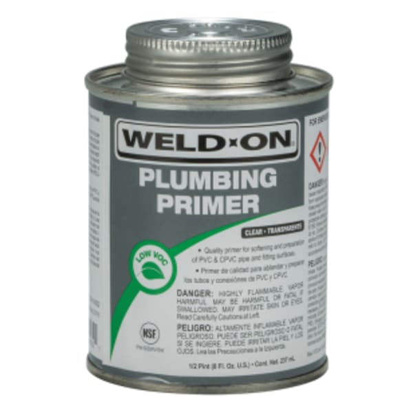 Weld-On Plumbing PVC/CPVC Primer, Clear, Low VOC, Fast Acting, 1/2 Pint (8 Fl. Oz.)