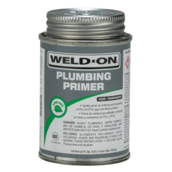 Weld-On Plumbing PVC/CPVC Primer, Clear, Low VOC, Fast Acting, 1/4 Pint (4 Fl. Oz.)