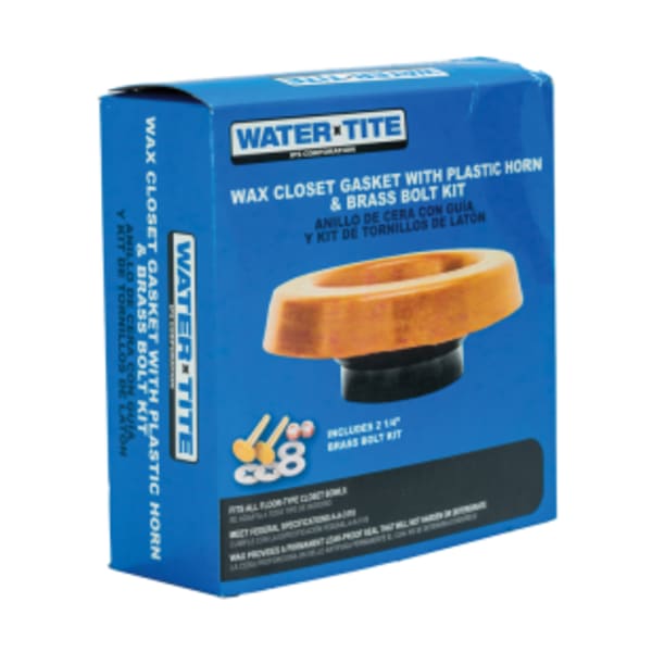 Water-Tite 82552 Standard Wax Closet Gasket with Plastic Horn and Brass Closet Bolt Kit, 100% Pure Petroleum, Brown
