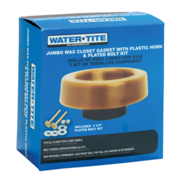 Water-Tite 82553 Jumbo Wax Closet Gasket with 3.5-Inch Brass-Plated Bolt Kit, 100% Pure Petroleum, Brown