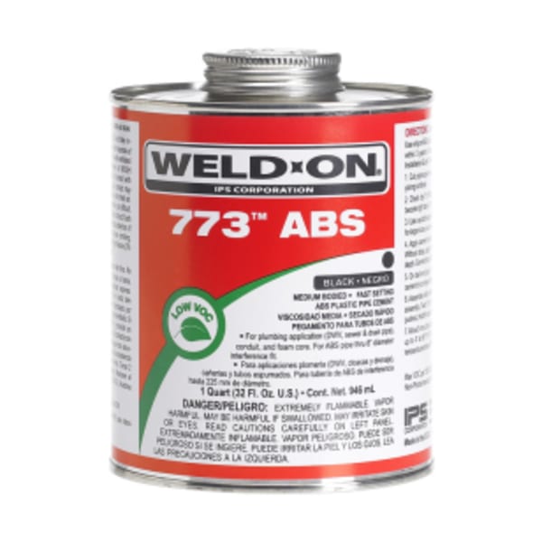 Weld-On 773 ABS Solvent Cement, Black, Low VOC, High Strength, Medium Bodied, Fast Setting, 1 Quart (32 Fl. Oz.)