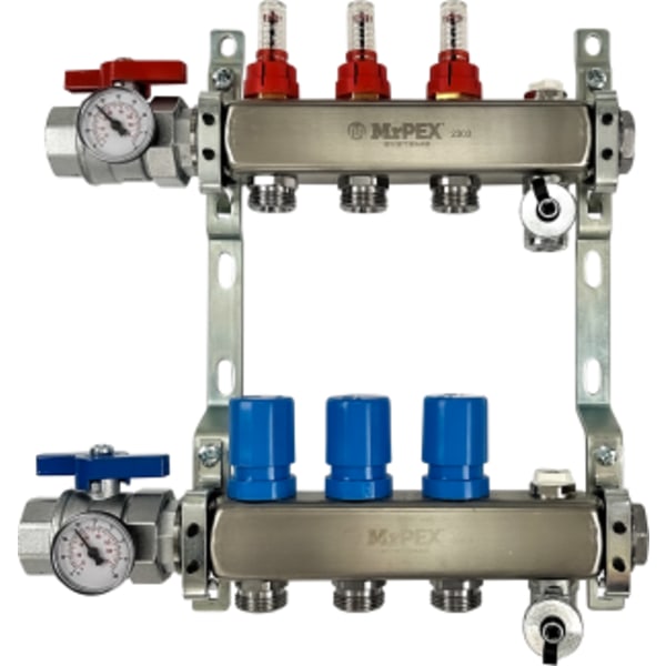 3 Branches - 1 1/4 Stainless Steel Manifold Assembly w/Flowmeter and ball valve