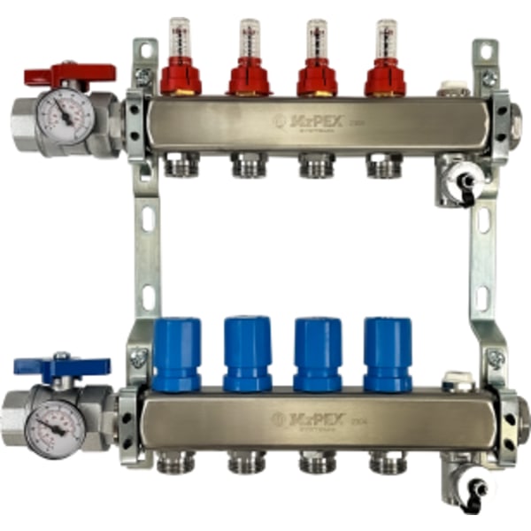 4 Branches - 1 1/4 Stainless Steel Manifold Assembly w/Flowmeter and ball valve