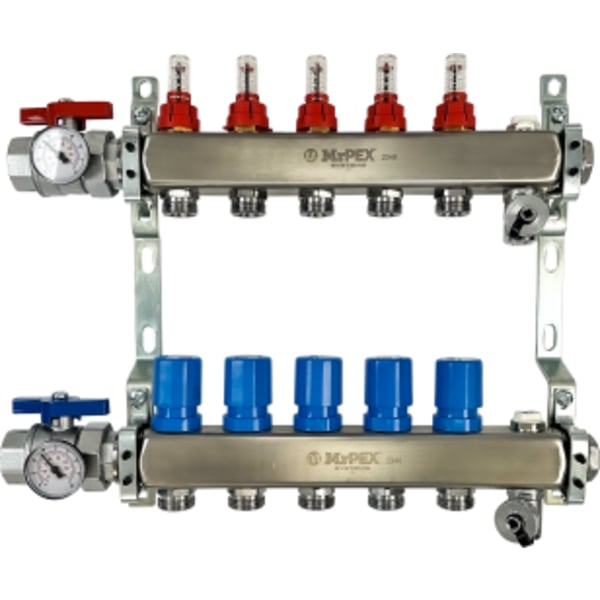 5 Branches - 1 1/4 Stainless Steel Manifold Assembly w/Flowmeter and ball valve