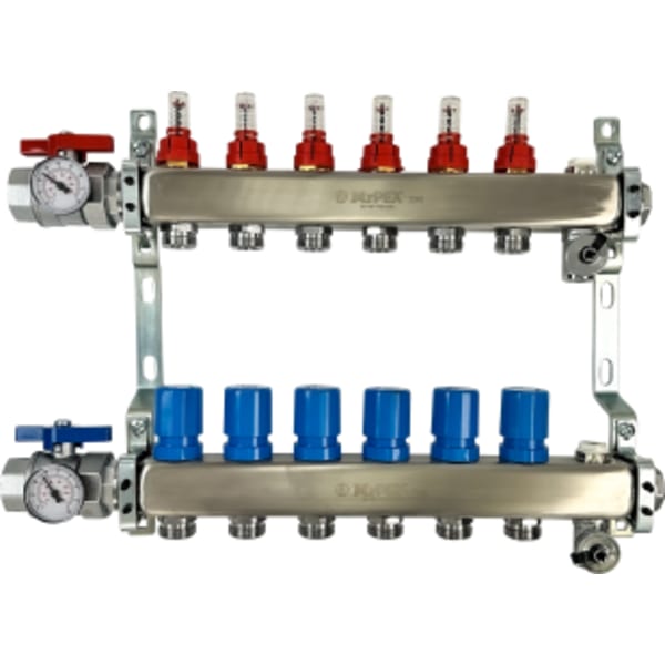 6 Branches - 1 1/4 Stainless Steel Manifold Assembly w/Flowmeter and ball valve