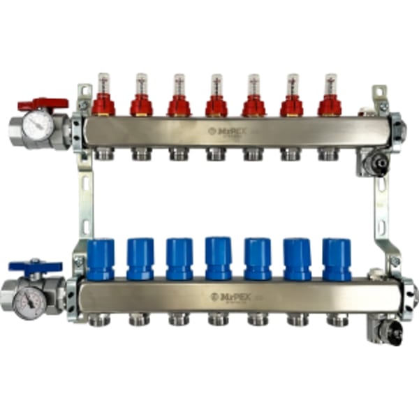 7 Branches - 1 1/4 Stainless Steel Manifold Assembly w/Flowmeter and ball valve