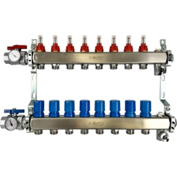 8 Branches - 1 1/4 Stainless Steel Manifold Assembly w/Flowmeter and ball valve