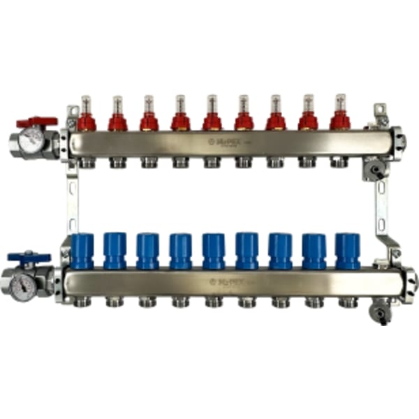 9 Branches - 1 1/4 Stainless Steel Manifold Assembly w/Flowmeter and ball valve