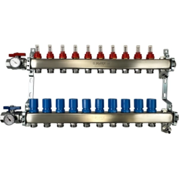 10 Branches - 1 1/4 Stainless Steel Manifold Assembly w/Flowmeter and ball valve