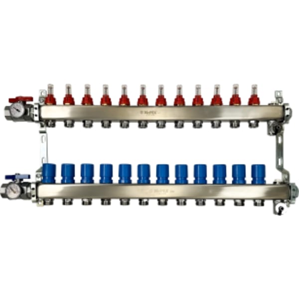 12 Branches - 1 1/4 Stainless Steel Manifold Assembly w/Flowmeter and ball valve