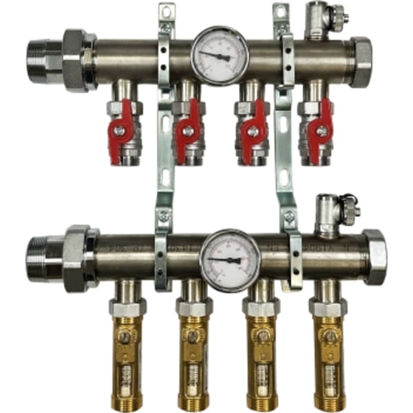 4 Branches - 1 1/2 Stainless Steel Manifold Assembly w/Inline Flowmeter