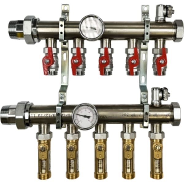 5 Branches - 1 1/2 Stainless Steel Manifold Assembly w/Inline Flowmeter