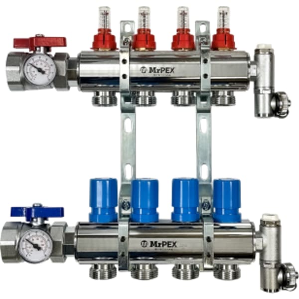 3 Branches - 1 1/2 Chrome Plated Brass Manifold Assembly w/Flowmeter and ball valve