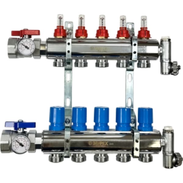 6 Branches - 1 1/2 Chrome Plated Brass Manifold Assembly w/Flowmeter and ball valve