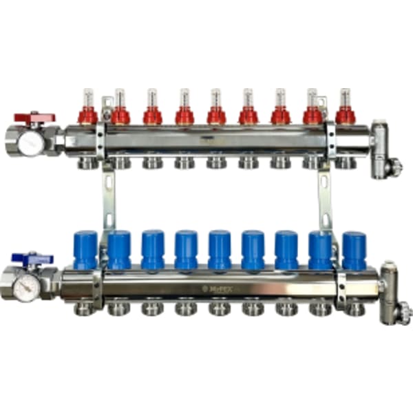 9 Branches - 1 1/2 Chrome Plated Brass Manifold Assembly w/Flowmeter and ball valve