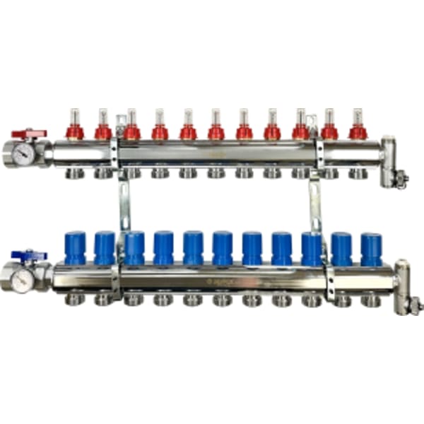 11 Branches - 1 1/2 Chrome Plated Brass Manifold Assembly w/Flowmeter and ball valve