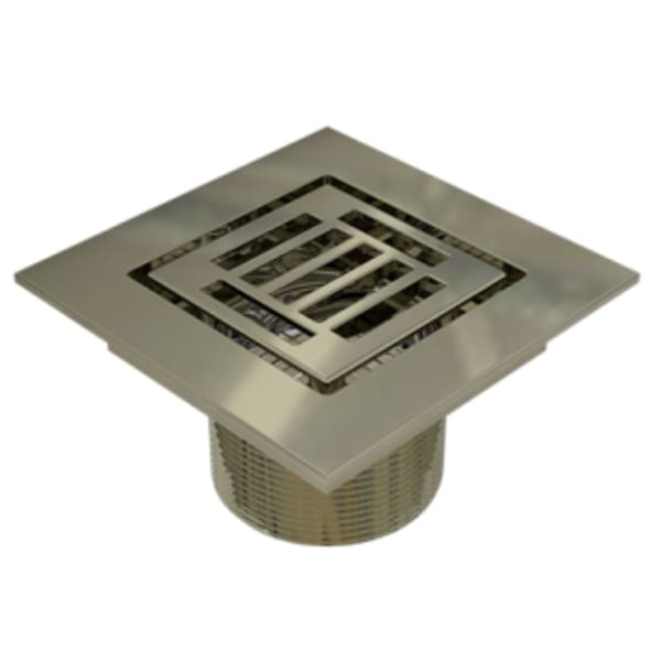 Serenity 4" Grated Square Polished Nickel Shower Drain Trim Top for Tile Base 2" Outlet