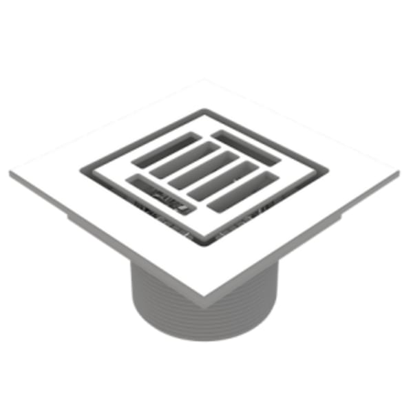 Serenity 4" Grated Square White Shower Drain Trim Top for Tile Base 2" Outlet