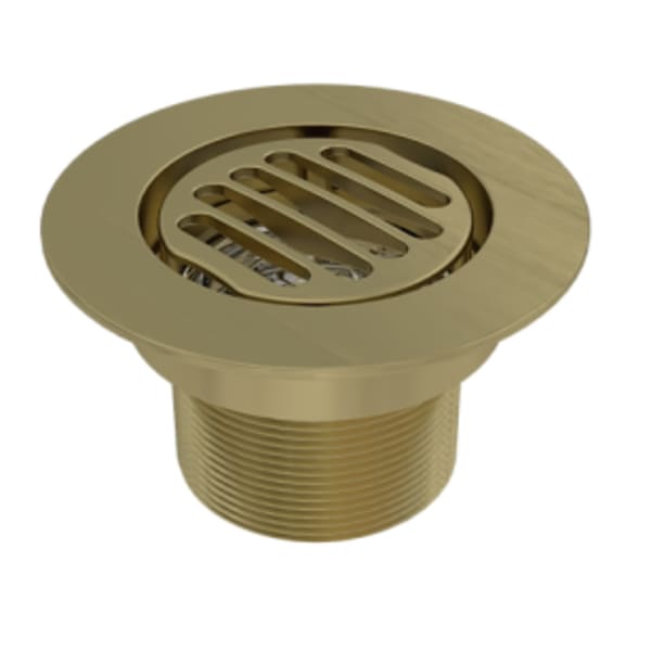 Serenity 4" Grated Round Brushed Gold Shower Drain Trim Top for Tile Base 2" Outlet