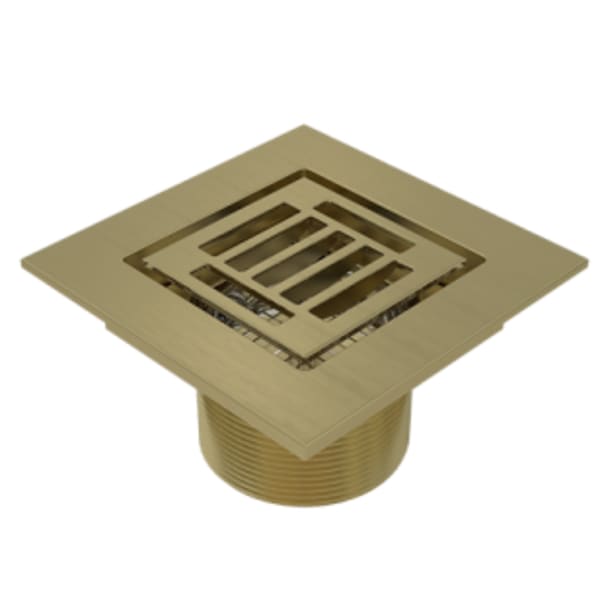 Serenity 4" Grated Square Brushed Gold Shower Drain Trim Top for Tile Base 2" Outlet