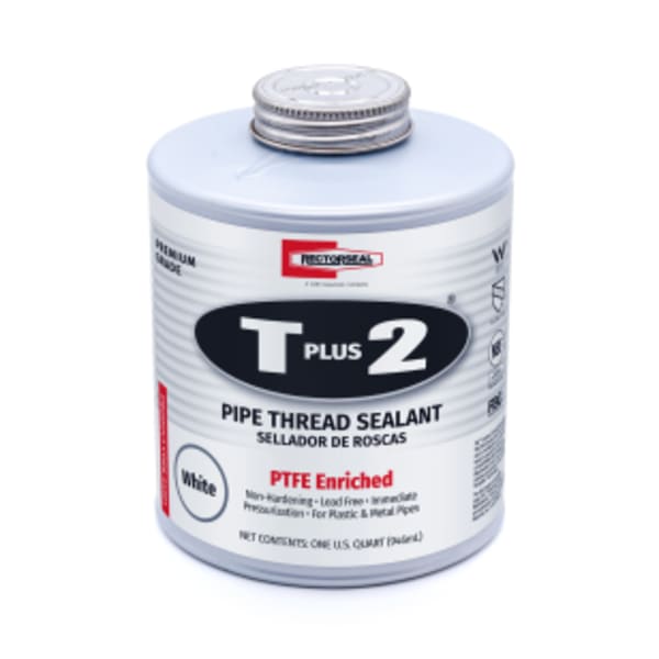 T Plus 2 23391 Pipe Thread Sealant, Non-Hardening, PTFE Enriched, Plumbing, 1 Quart