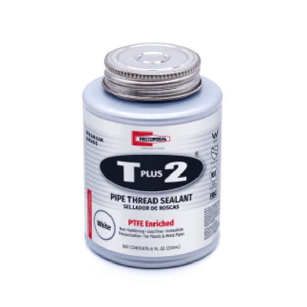 T Plus 2 23551 Pipe Thread Sealant, Non-Hardening, PTFE Enriched, Plumbing, 1/2 Pint