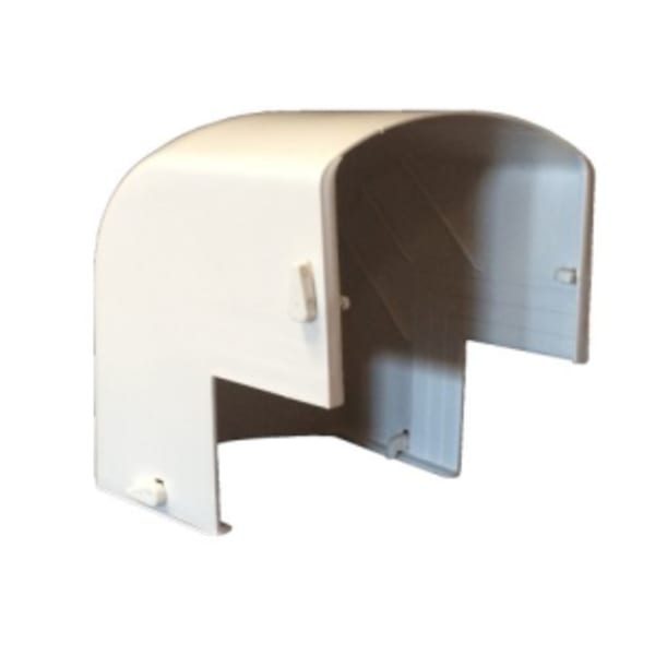 White 4.5" exterior 90 (or vertical outside 90) is for outside corners used with 4.5"wide channel lengths. One piece. Clips on duct cover for seemless look, no screws needed. Use box cutter to trim excess for a customized fit to match channel thickness.