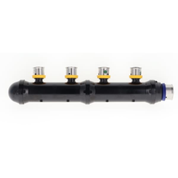 8-Port  PEX Flow Through Manifold Tee - 1" Press Inlet, Press Outlet - (8) 1/2" Press Ports - Composite