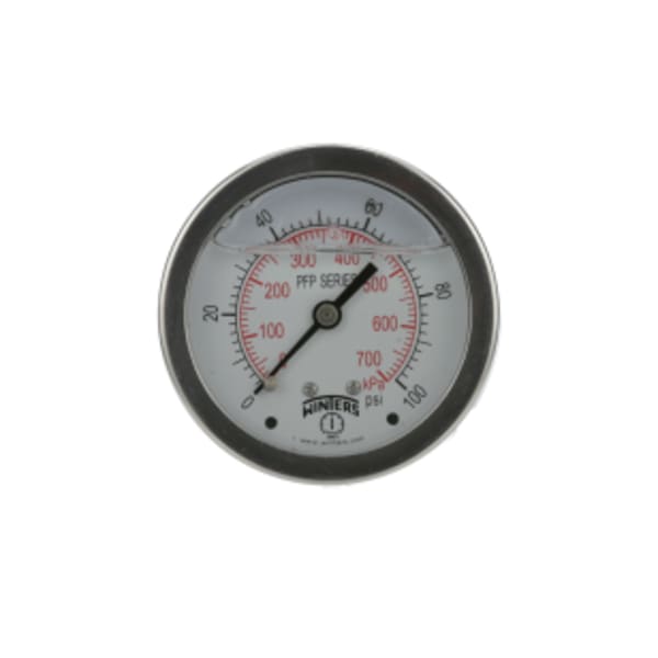 Stainbless Liquid Filled Pressure Gauge, Stem  1/4" x NPT Connection - 0/100 psi/kPa