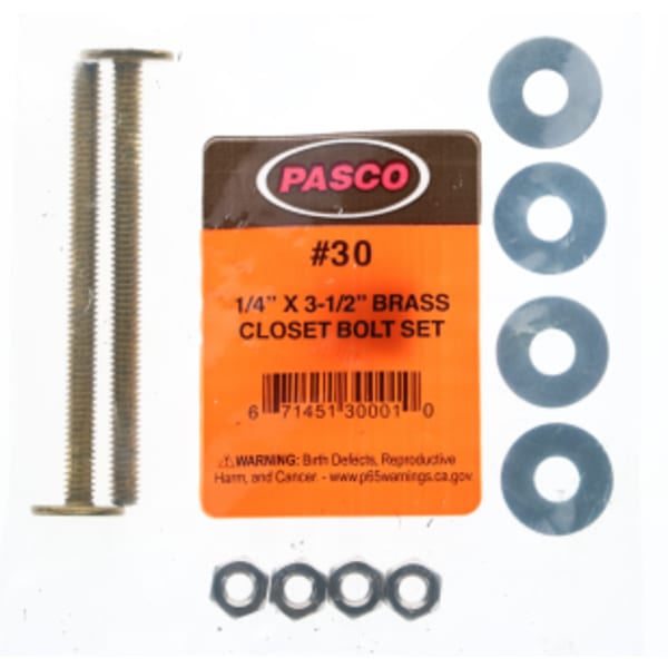 1/4"X3-1/2" Double Nut/Wash Closet Bolt - Pasco 30
