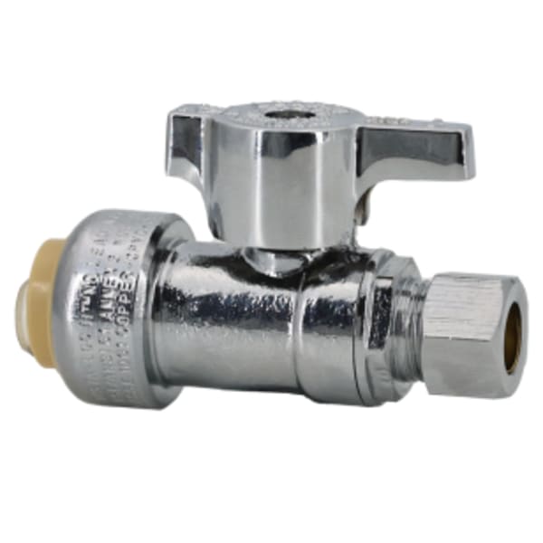 1/2" x 3/8" - Push x Comp (OD), No Lead Chrome-Plated Forged Brass 1/4-Turn Ball-Type Insta-Loc II Straight Stop Valve