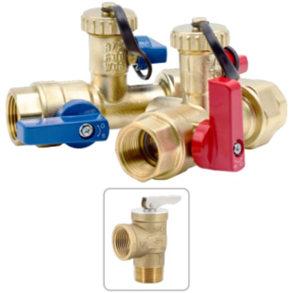 1" No Lead Forged Brass FNPT Tankless Water Heater Valve Kit with Pressure Relief Valve