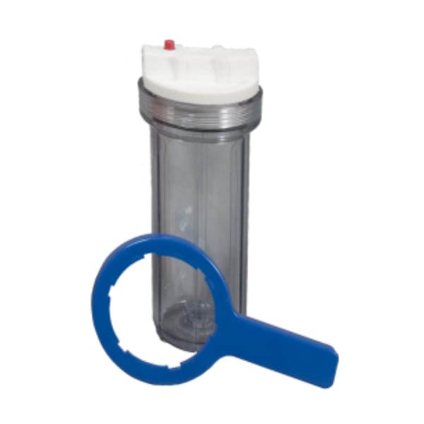 2-1/2" X 10" Clear Filter Housing with Wrench  3/4" Inlet/Outlet ** DOES NOT INCLUDE ABRACKET OR FILTER **