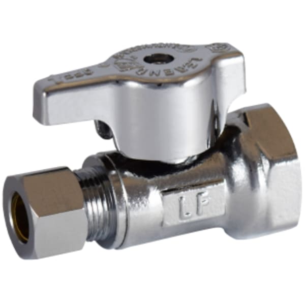 1/2" x 3/8" FNPT x Comp Straight Stop - No Lead Chrome-Plated Forged Brass 1/4-Turn (Bulk Pack)
