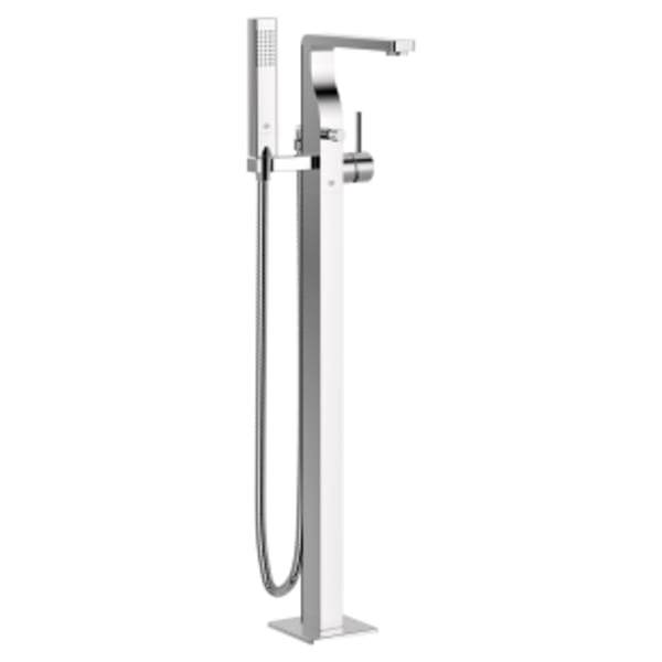 Equility® Square Floor Mount Bathtub Filler with Hand Shower and Lever Handle in POLISHED CHROME
