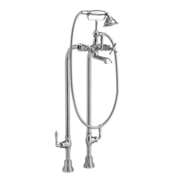 Transitional Floor Mount Bathtub Filler with Hand Shower and Randall® Cross Handles in POLISHED CHROME