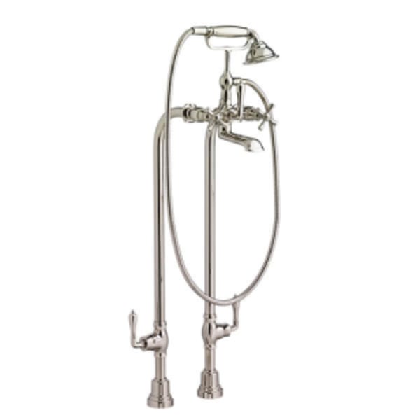 Transitional Floor Mount Bathtub Filler with Hand Shower and Randall® Cross Handles in PLATINUM NICKEL