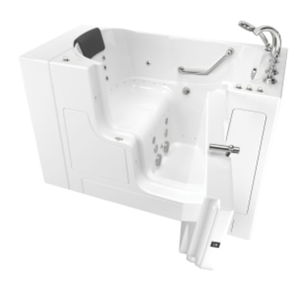 Gelcoat Premium Series 52" x 30" Walk-in Tub With Combination Air Spa and Whirlpool Systems - Right-Hand Drain With Faucet White