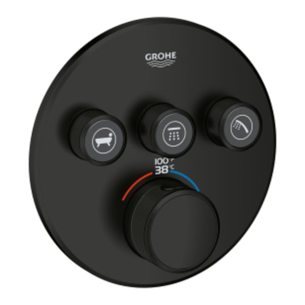 Triple Function Thermostatic Valve Trim in MATTE BLACK