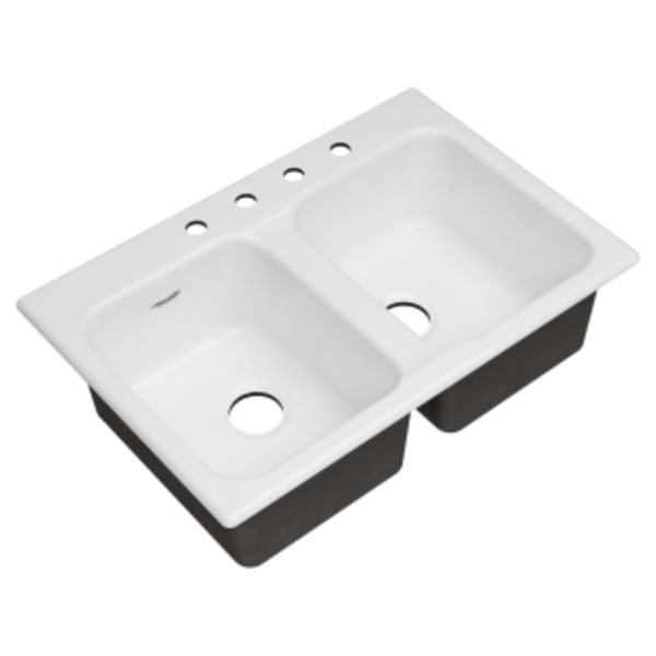 Quince® 33 x 22-Inch Cast Iron 4-Hole Drop-In or Undercounter Double-Bowl Kitchen Sink Brilliant White