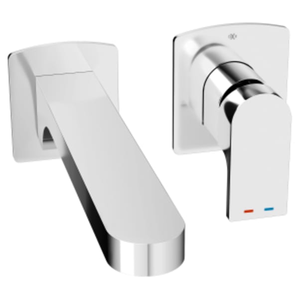 Equility® Single Handle Wall Mount Bathroom Faucet with Indicator Markings and Lever Handle in POLISHED CHROME