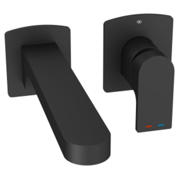 Equility® Single Handle Wall Mount Bathroom Faucet with Indicator Markings and Lever Handle in MATTE BLACK