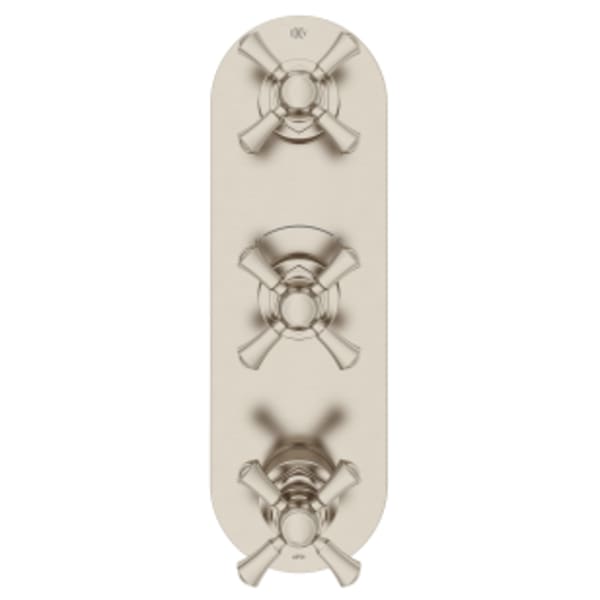Oak Hill 3-Handle Thermostatic Valve Trim Only with Cross Handles in BRUSHED NICKEL