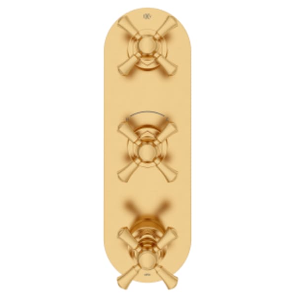 Oak Hill 3-Handle Thermostatic Valve Trim Only with Cross Handles in SATIN BRASS