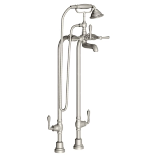 Fitzgerald® Floor Mount Bathtub Filler with Hand Shower and Lever Handles in BRUSHED NICKEL
