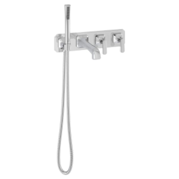 Belshire 2-Handle Wall Mount Bathtub Faucet with Hand Shower and Lever Handles in POLISHED CHROME