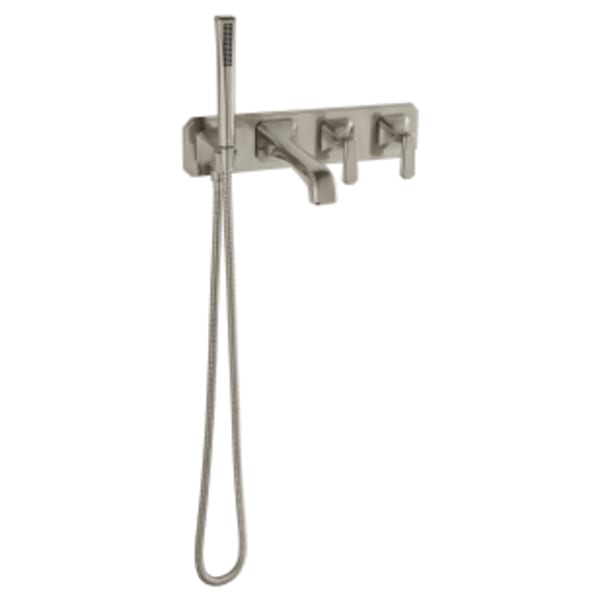 Belshire 2-Handle Wall Mount Bathtub Faucet with Hand Shower and Lever Handles in BRUSHED NICKEL