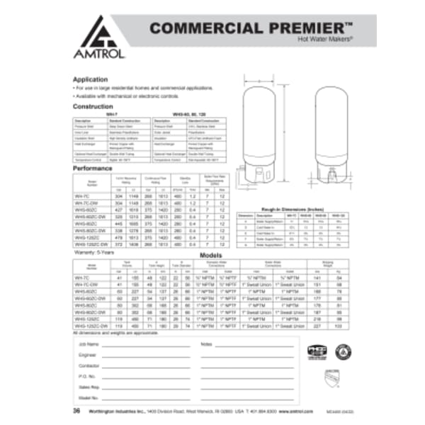 WH-7CDW (BLUE) COMMERCIAL BOILERMATE W/PHCC LABEL